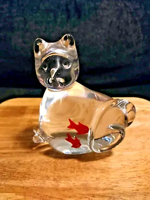 RARE Vintage Vinci Murano Clear Glass CAT Figurine Paperweight Goldfish Stomach • $25