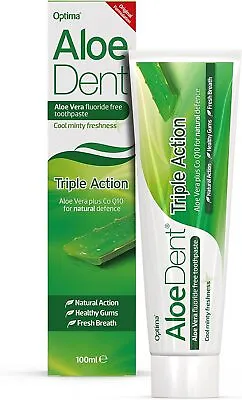 AloeDent Triple Actionwhitening Toothpaste Fluoride Free  Natural Action 100 Ml • £4.52