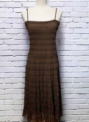 Max Studio Brown Nylon Lace Tiered Ruffled Sleeveless Midi Sundress Lined Size M • $29