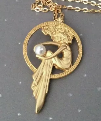 Moon Goddess Necklace Art Nouveau Celestial Goddess Pendant Art Nouveau Jewelry • $25