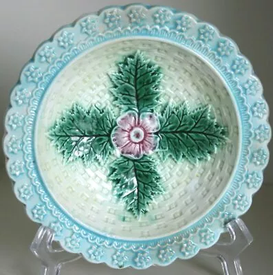 Pretty/Old Majolica Basketweave And Floral Sauce Dish #6 • $39.95