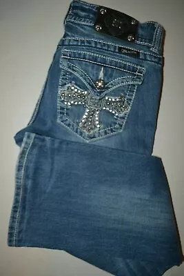 Miss Me Women's Bootcut Embellished Cross Pocket Flaps Blue Jeans Sz 30x31 • $40.50