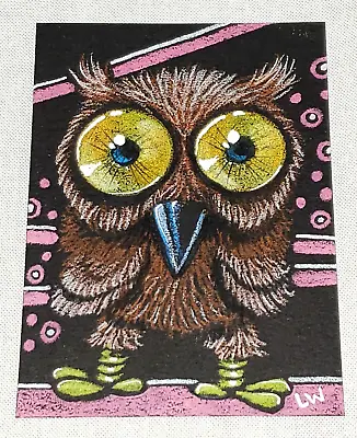 Original ACEO ATC VINTAGE STYLE BIG EYES OWL ART CARD Kitschy Cute Linda Wicker • $12.99