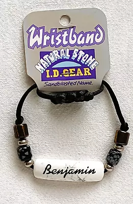 ID Wristband/ Bracelet - Natural Stone - Sandblasted Name - Benjamin - Brand New • £2.99