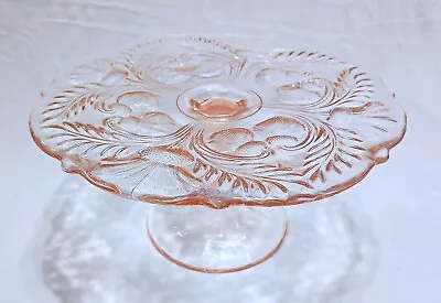 Mosser Pink Pedestal Cake Plate Stand Inverted Thistle Design 11 Inches Diameter • $60