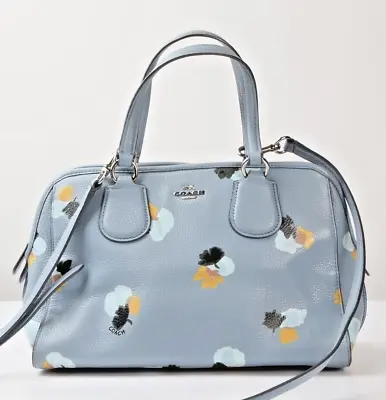 COACH Nolita Blue Floral Print Pebbled Leather Satchel Tote Shoulder Bag 37176 • $139.99