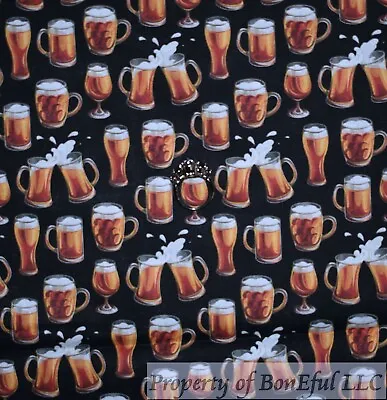 BonEful Fabric FQ Cotton Quilt Black White B&W Gold Beer Drink Food Bar Pop Soda • $7.60