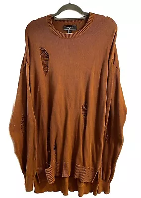 Forever 21 Mens Oversized Brown Ripped Distressed Knit Jumper Sweater Size Large • £12.99