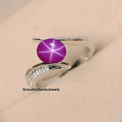 Pink Lindy Star Ring Cornflower Pink Star Sapphire Ring 925 Sterling Silver. • $40