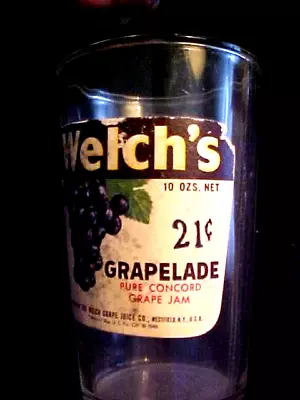 Vintage 1946 Welch’s Grapelade Glass Jar With 21 Cents Paper Label Rare • $22