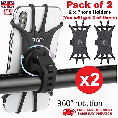 2 X Bike Mobile Phone Holder 360° Mount Bracket For Handlebar Motor Bicycles UK • £7.99