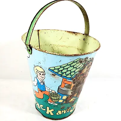 Tin Toy Ohio Art 1950's Vintage Jack And Jill Bucket Beach Sand Pail Blue Green • $49.99