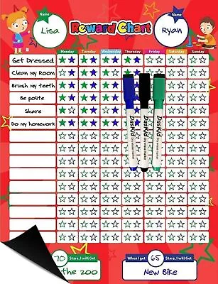 Magnetic Reward Behavior Star Chore Chart For One Or Two Kids 17 X 13 W/markers • $15.99