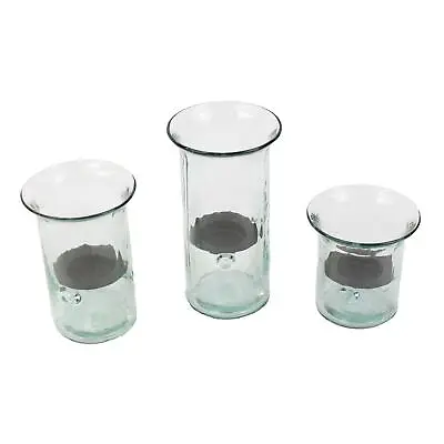 Recycled Glass Hurricane Votive Candle Holder Set Three Rustic Metal Insert • $73.95