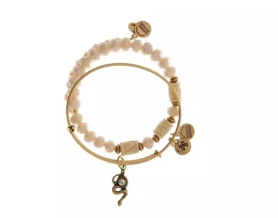 $33.85 • Buy Alex And Ani Golden Bracelet Set NEW Snake Beaded Expandable Wire Bangle