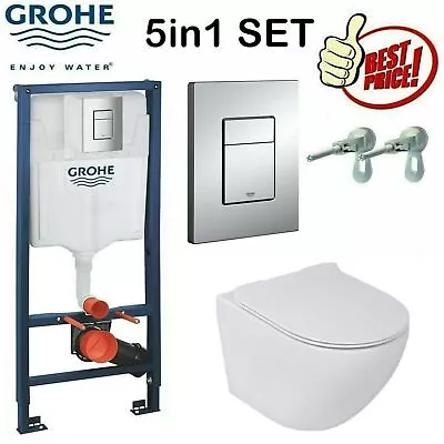 Rimless Toilet Wall Hung Grohe Concealed Frame 38772001 And Soft Close Seat • £295