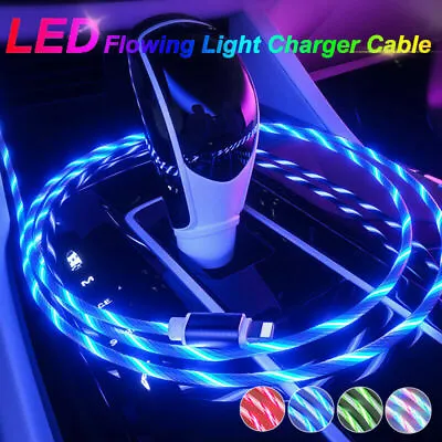 LED Flowing Light Up Charge Cable For IPhone / Samsung / Android / Mobile Phone • £2.99