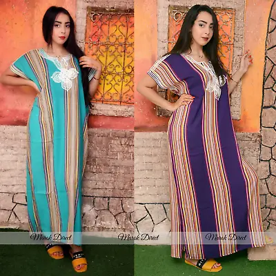 Kaftan Dress Moroccan Maxi Dress Cotton White Embroidery Womens Casual Eid Gift • £15.99