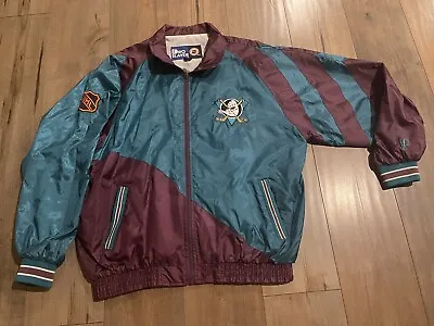 VINTAGE 90s NHL MIGHTY DUCKS PRO PLAYER NYLON JACKET SIZE XL MADE IN KOREA • $100