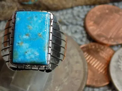 New Mens Ring Sterling Silver Kingman Turquoise Navajo Trevor Jack Size 9 1/4 • $112.77