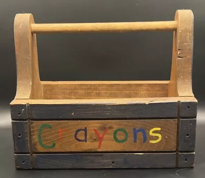 Vintage Wooden Crayon Box With Handle Hand Painted • $18