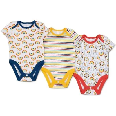 Baby Boy Girl Bodysuits Set Organic Cotton Pack 0 3 6 9 12 Month Colourful Vests • £9.95