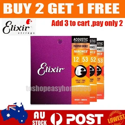 $11.99 • Buy Elixir Acoustic Guitar Strings Phosphor Bronze LIGHT 12-53 16002 16027 16052 STR