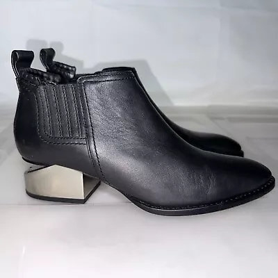 ALEXANDER WANG Kori Black Leather Cutout Ankle Boots Heels Size 36 (US 6) #33225 • $200