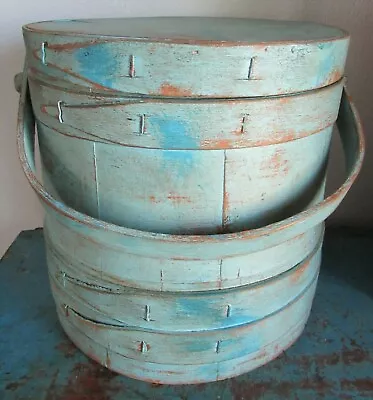 10  Old Firkin/Sugar Bucket/Wooden Blue Paint-Pantry Box-Spice Box-Primitive • $111