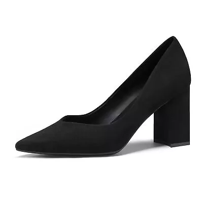 Women Chunky High Block Heel Pointed Toe Wedding Party Slip On Dress Pump Shoes • $26.99