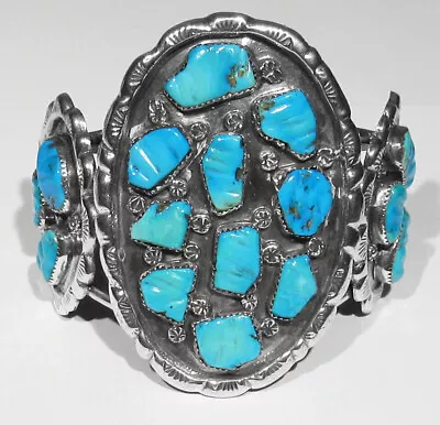Huge Old Signed Lee Thompson Navajo 119g 925 Silver Turquoise Mans Bracelet 8  • $744