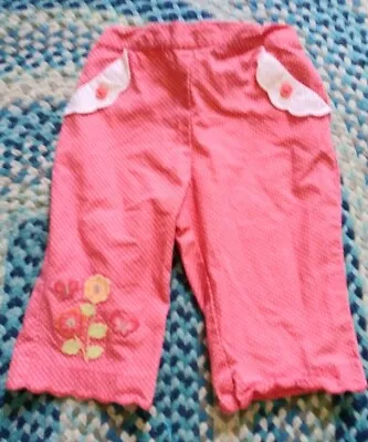 Gymboree 2007 Peach Coral Butterfly Polka Dot Flowers Crop Girls Pants 6-12 Mo • $8.27