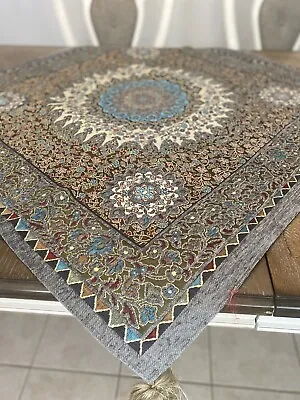 Luxury Brocade Fabric Table Cover Tablecloth 39 X 39 Oriental Arabia  Gray • $55