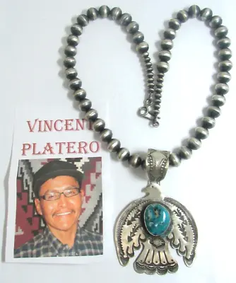 Vintage NAVAJO VINCENT J PLATERO Sterling Silver Turquoise Thunderbird Necklace • $799.99