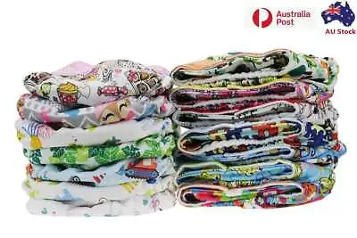 10 X Reusable Modern Cloth Nappies & Inserts All Size Diapers Print Bulk Sales • $69.99