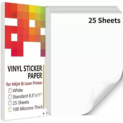 25 Matte 8.5 X11  Printable Vinyl Sticker Paper For Inkjet Laser Waterproof • $7.99