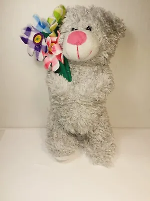 £6 • Buy Cuddles Collection Grey Teddy Bear. Pink Nose With Bouquet. 8 Inch.