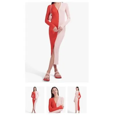 $140 • Buy Staud Shoko Colorblock Sweater Dress Size XL Ribbed Button Down Body Con Maxi