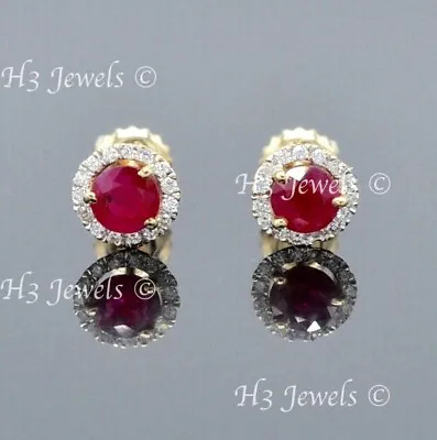 14k Yellow Gold Natural Ruby  & Diamond Earring July Birthstone Halo 1.02 Ct  • $683.43