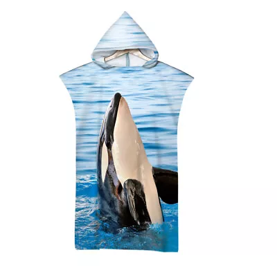 Orcas Whale Dolphin Hooded Poncho Towel Beach Surf Pool Swim Changing Robe Gift • £15.59