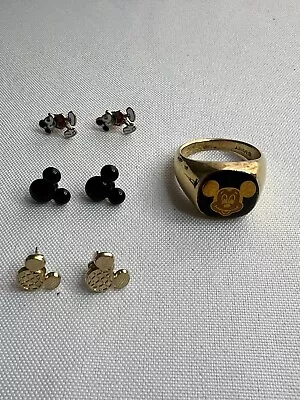 VINTAGE RARE DISNEY JEWELRY LOT 4pcs NAPIER BLACK ENAMEL MICKEY EARRINGS RING • $21.99