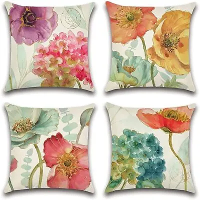 Set Of 4 Waterproof Throw Pillow Covers Hydrangea Lotus Flowers Cushion Covers • $37.39