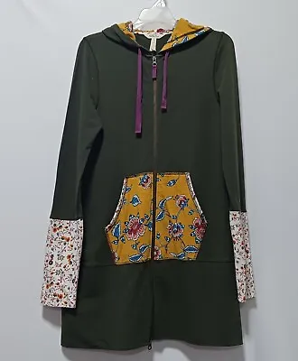 Matilda Jane Womens Hoddie Jacket Tunic Full Zip Moss Green Floral Size S • $19.99