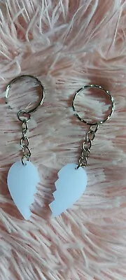 Heart Acrylic. Two Halves Of A Heart. Pack Of 2 Keyrings. Black Or White. • £4.20