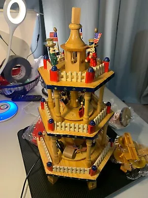 Vintage Christmas 3 Tier Piramide Wooden Nativity Candle Windmill Carousel • $35