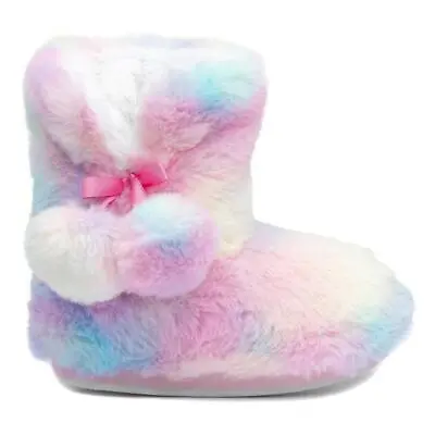 £9.99 • Buy The Slipper Company Girls Slippers Rainbow Bootie Faux Fur Shoezone