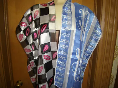 2 Neck Scarves Pink Kissy Lips Blue Musical Notes Appproximately 14 X 60 Inches • $7