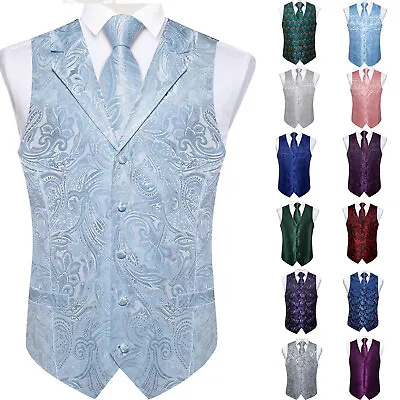 Formal Mens Waistcoat Gold Floral Necktie CUfflinks Hanker Casual Wedding Vest • $24.99