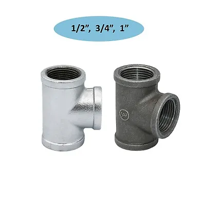 EQUAL TEE Black & Galvanized Malleable Iron Pipe Fittings BSP 1/2 -1  BS EN10242 • £4.30