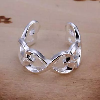 925 Sterling Silver Heart Ring Adjustable Thumb Finger Love UK Seller • £3.95